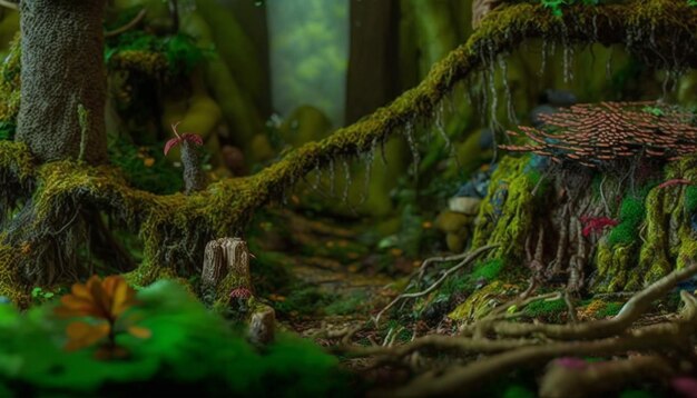 Photo une scène de forêt avec un arbre et un pont