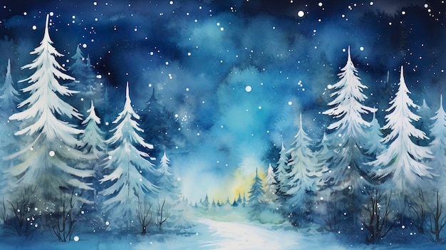 Scène de forêt d'hiver aquarelle
