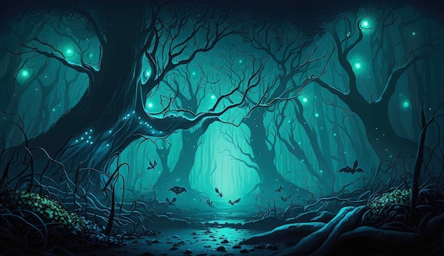 Scène de forêt mystique la nuit comme art numérique Générer Ai