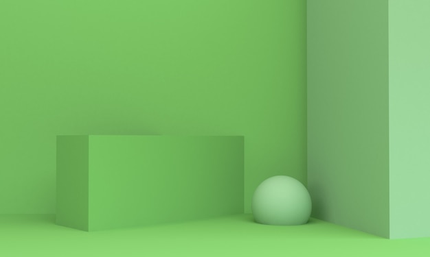 Scène de forme verte géométrique minimale, rendu 3d.