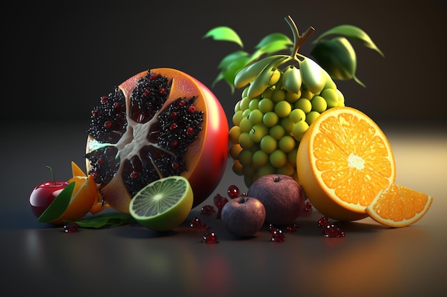 Une scène de fruits avec un fond de fruits