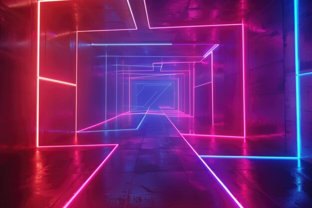 Une scène futuriste d'un cyberclub éclairée par des néons et des faisceaux laser crée une onde synthétique immersive