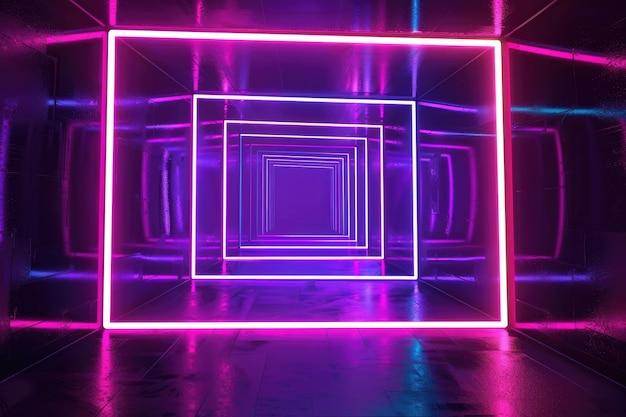 Une scène futuriste d'un cyberclub éclairée par des néons et des faisceaux laser crée une onde synthétique immersive