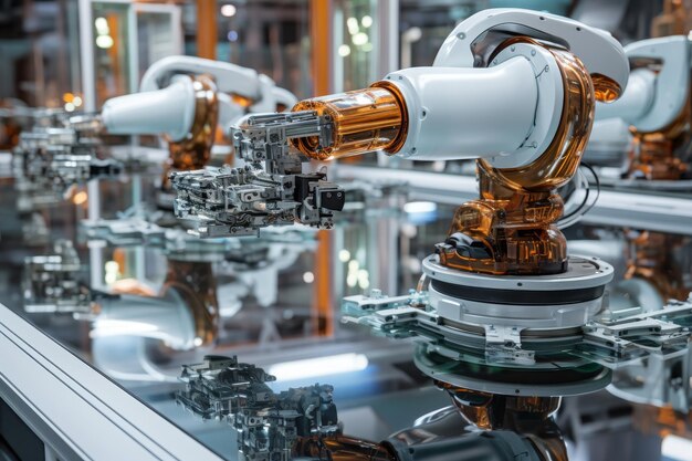 Scène futuriste de la ligne d'assemblage de véhicules électriques dans une usine automobile de pointe