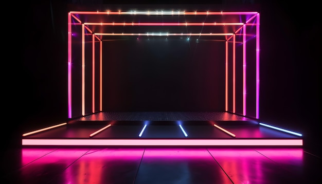 Scène futuriste néons colorés scènes fond de salle et toile de fond podium vide pour l'affichage ou les présentations de produits abstrait moderne Parfait pour les vitrines et les projets modernes Rendu 3D