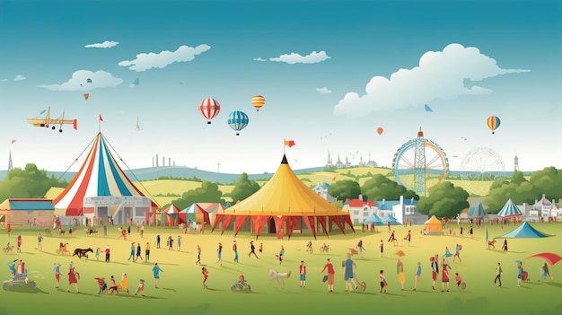 La scène de Glastonbury avec des silhouettes de personnes regardant le festival a lieu chaque année à Worthy Farm à Pilton Somerset au Royaume-Uni pour commémorer le Glastonbury Festival.