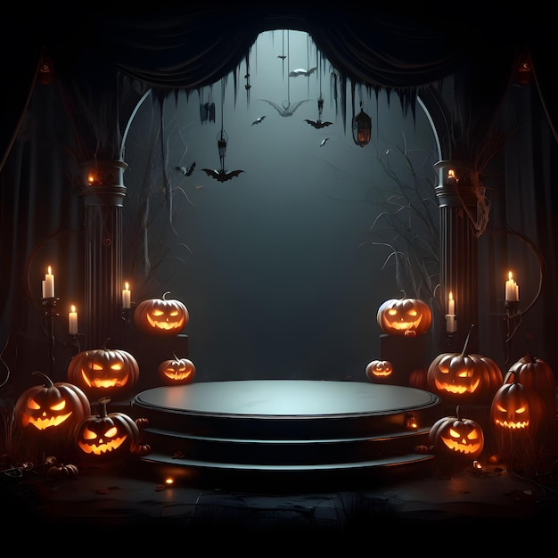 Photo scène d'halloween effrayante avec un podium circulaire au centre