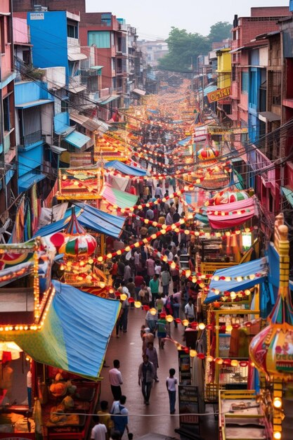 une scène haute angle d'une foire de rue Ram Navami