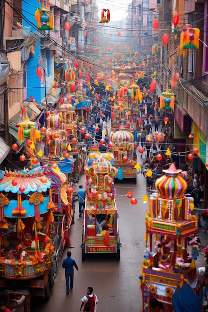 une scène haute angle d'une foire de rue Ram Navami