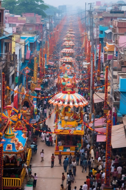 une scène haute angle d'une foire de rue Ram Navami