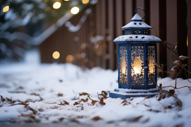 Scène d'hiver avec une bougie sur la neige