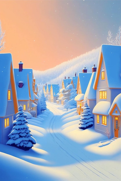 Scène d'hiver avec des maisons couvertes de neige et des arbres générative ai