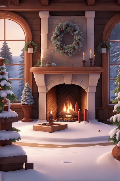Une scène d'hiver pittoresque avec un grand podium au centre