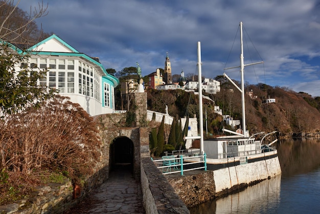 Scène d'hiver à Portmeirion au Pays de Galles