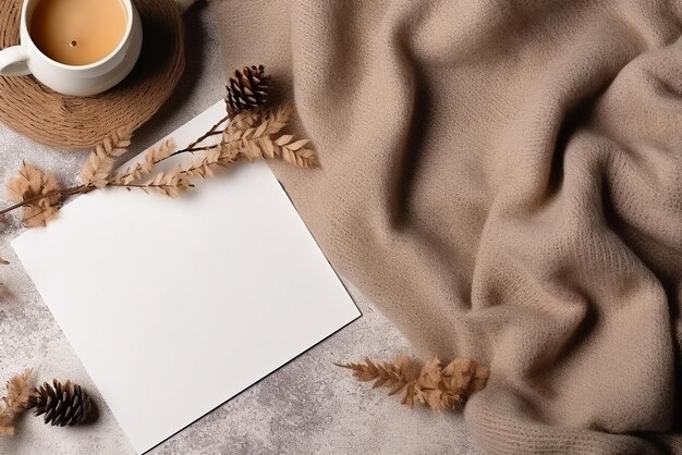 Photo scène hivernale confortable avec un pull chaud en tasse de café et des lettres vintage créées avec des outils d'intelligence artificielle génératifs