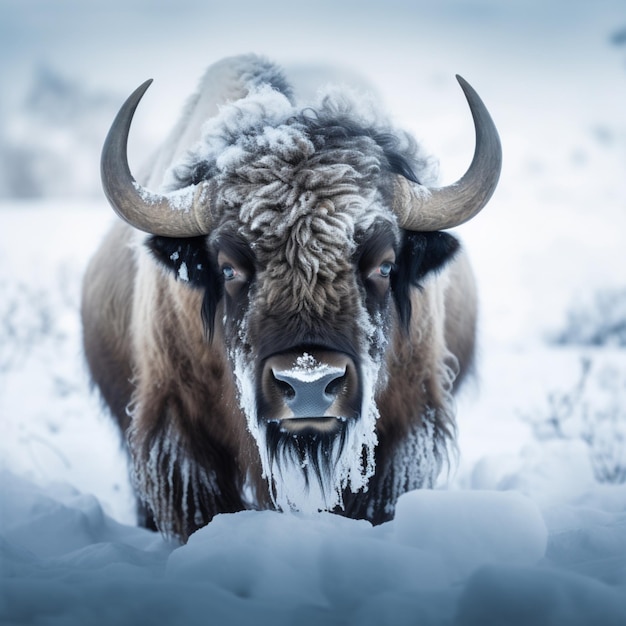 Scène hivernale à couper le souffle bison enneigé sur un décor enneigé tranquille Pour les médias sociaux Post Size