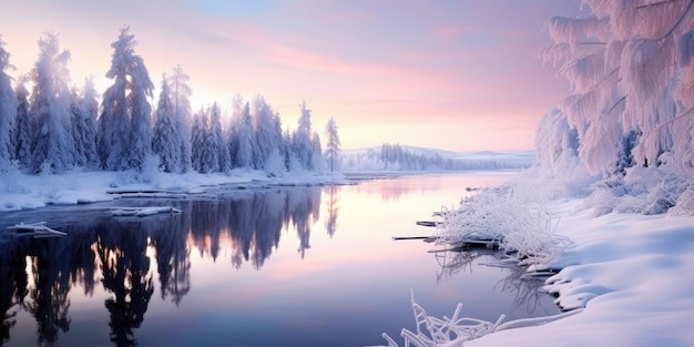 Une scène hivernale paisible évoque la sérénité au milieu d’une beauté glaciale et d’une contemplation tranquille