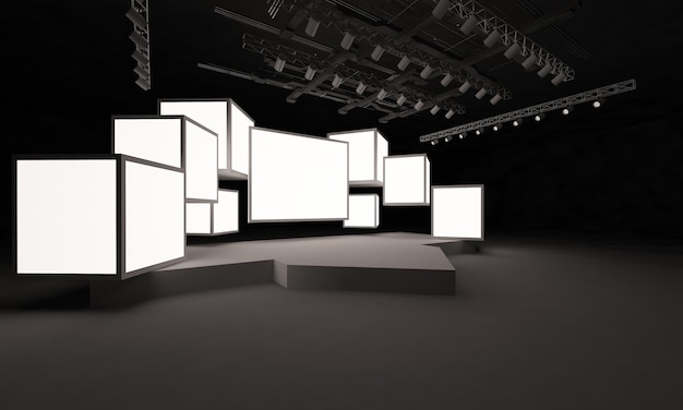 scène intérieure 3D événement LED TV lumière mise en scène de nuit illustration de rendu
