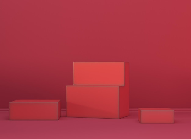 Scène intérieure de couleur rouge minimalisme avec des cubes pour le produit d'affichage