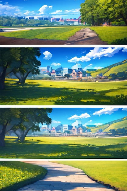 Photo scène de jeu d'anime de dessin animé illustration de paysage papier peint arrière-plan enfants style de dessins animés