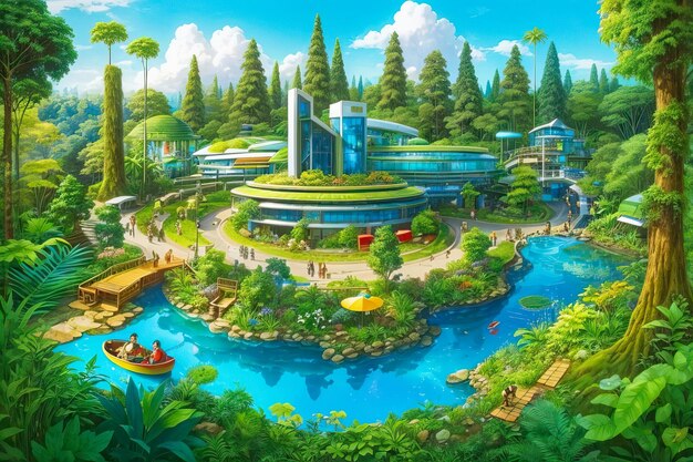 scène de jungle et de forêt animée arrière-plan sauvage avec des arbres verts jardin de dessins animés nature