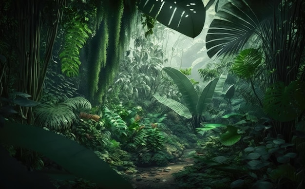 Une scène de jungle avec une scène de jungle et une scène de jungle.