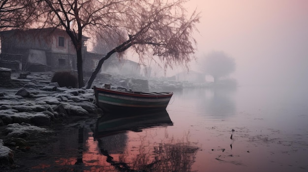 Scène de lac brumeux