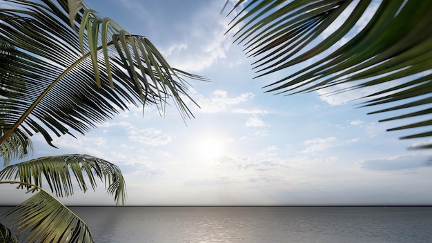 Scène de lever de soleil sur la plage fond d'été rendu 3D