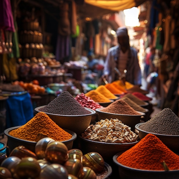 Scène de marché animée dans les souks traditionnels de Marrakech