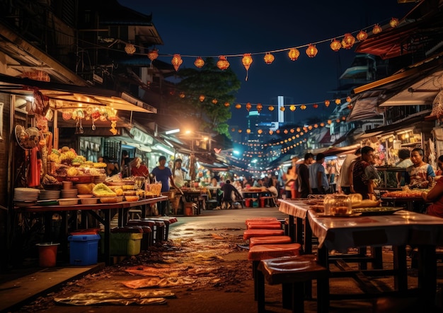 Une scène de marché nocturne animée à Chiang Mai