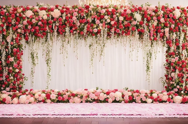 Une scène de mariage avec un décor floral