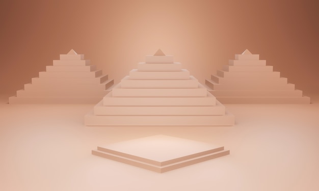 Scène marron en rendu 3D avec des pyramides