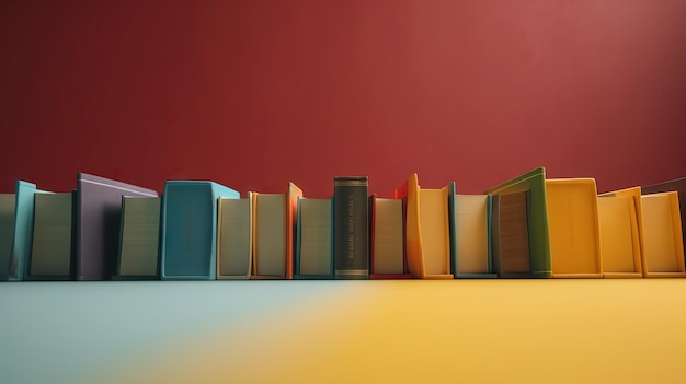 Scène minimale avec des livres sur fond coloré