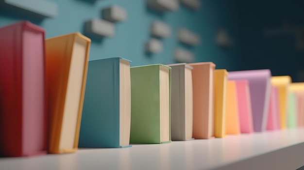 Photo scène minimale avec des livres sur fond coloré