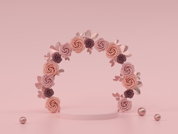 Scène minimale avec podium et fond pastel rose. rendu 3D