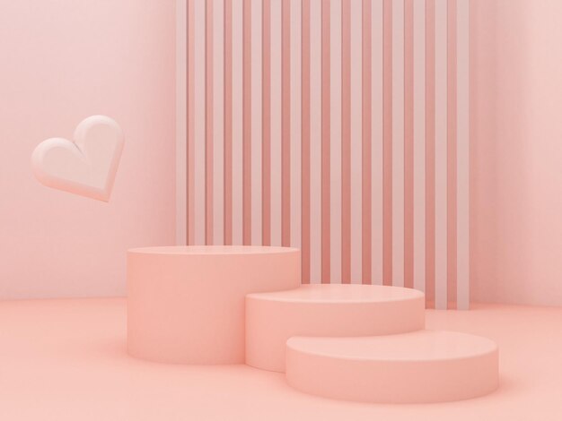 Scène minimale avec un podium rose 3D pour la Saint-Valentin
