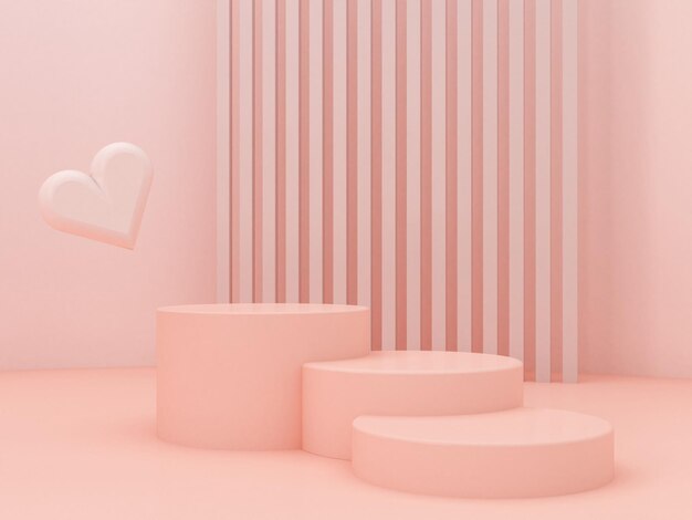 Photo scène minimale avec un podium rose 3d pour la saint-valentin