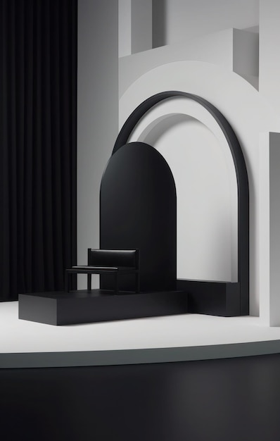 Scène minimaliste 3D avec des formes simples et des couleurs noires douces