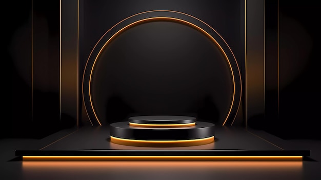 Une scène minimaliste d'affichage de la technologie de podium géométrique avec la couleur noire
