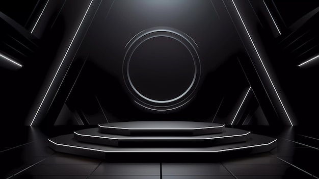 Une scène minimaliste d'affichage de la technologie de podium géométrique avec la couleur noire