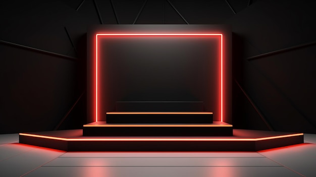 Une scène minimaliste d'affichage de la technologie de podium géométrique avec une lampe au néon
