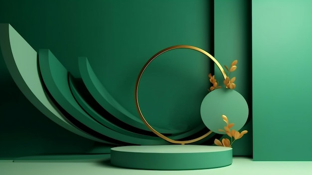 Scène minimaliste de couleur verte de forme géométrique abstraite avec podium
