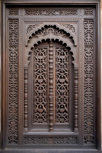 une scène minimaliste d'un seul panneau de porte en bois sculpté de manière complexe d'un ha traditionnel pakistanais