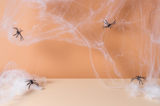 Scène moderne effrayante d'Halloween avec la toile d'araignée et les araignées Concept de saison d'Halloween d'automne