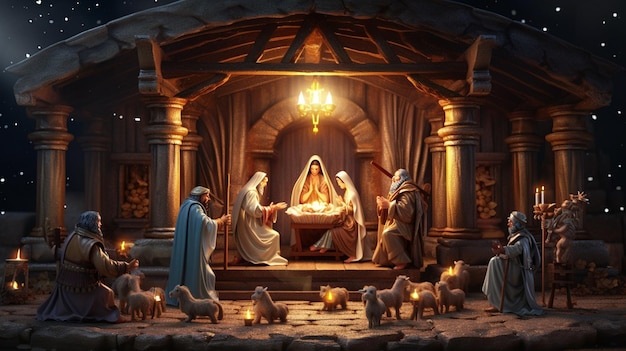 Photo scène de la nativité concept de noël chrétien generative ai