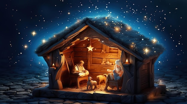 Scène de la Nativité Concept de Noël chrétien Generative AI