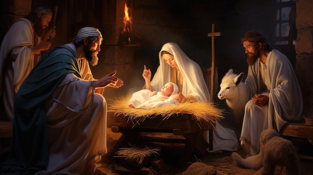Scène de la Nativité de Jésus avec le concept de Noël de la Sainte Famille