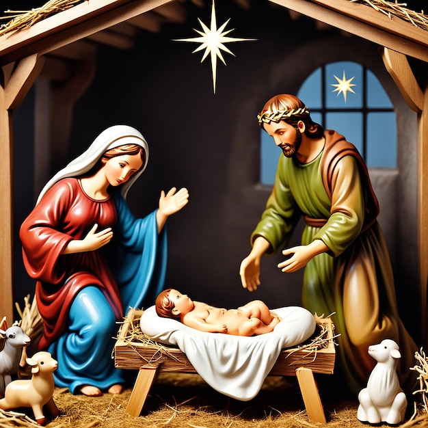 Scène de la Nativité Naissance de Jésus-Christ avec une crèche