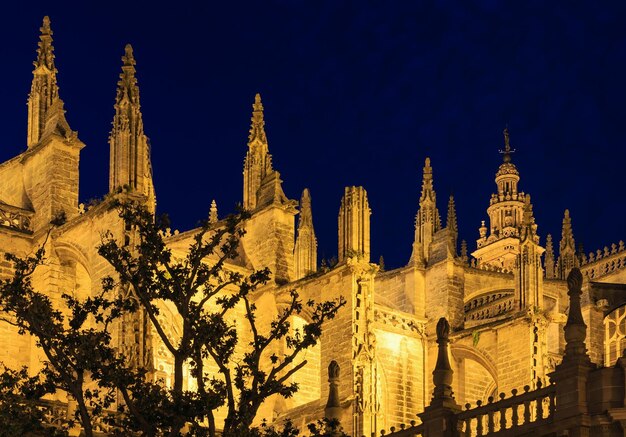 Scène nocturne de la cathédrale de Séville (ou cathédrale Sainte-Marie-du-Siège). Construit en 1402-1506.