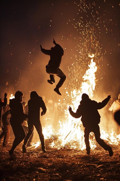 Photo une scène nocturne des rituels du feu de nowruz